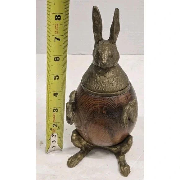 RABBIT TRINKET BOX VINTAGE ARTHUR COURT BRASS BRONZE WOOD DECOR Inkwell FIGURE - Picture 10 of 10